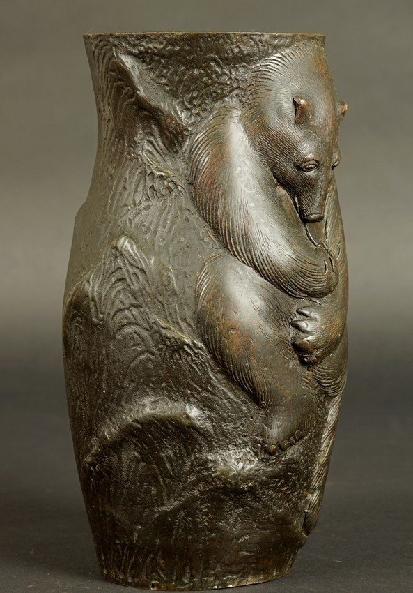 Vase With Bear, Bronze, Japan, Meiji Era (1868-1912)-photo-2