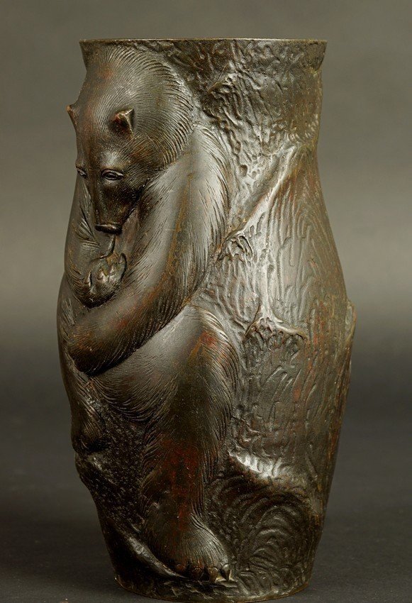 Vase With Bear, Bronze, Japan, Meiji Era (1868-1912)-photo-3