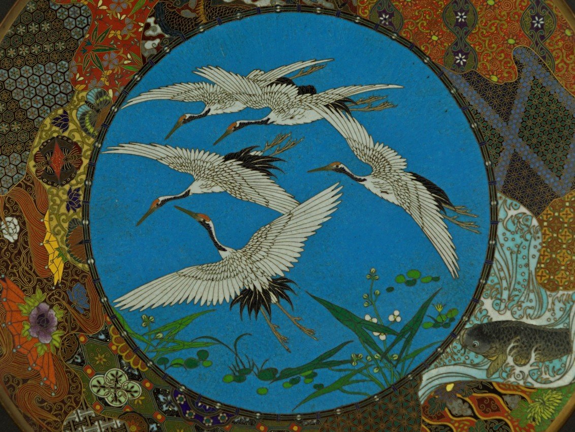 Tray With Cranes, Japan, Meiji Era (1868 - 1912).-photo-3