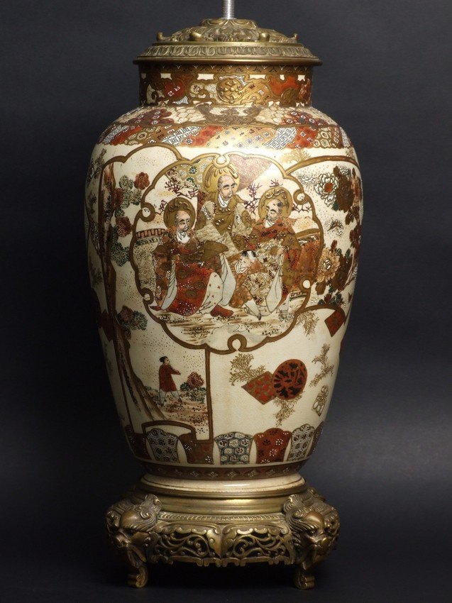  Socle de lampe, Satsuma, Japon, époque Meiji (1868 - 1912)-photo-4