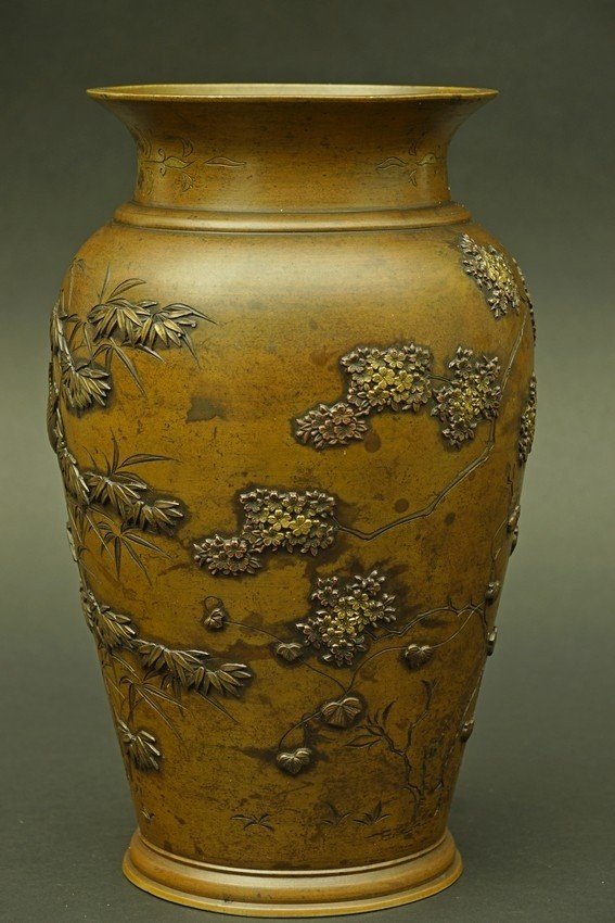 Vase With Birds, Bronze, Japan, Meiji Period (1868-1912)-photo-3