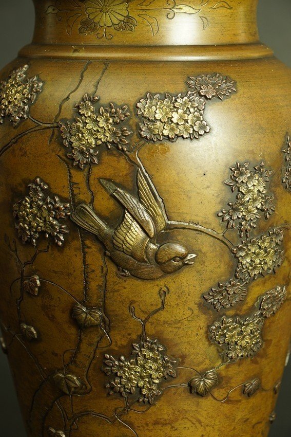 Vase With Birds, Bronze, Japan, Meiji Period (1868-1912)-photo-3