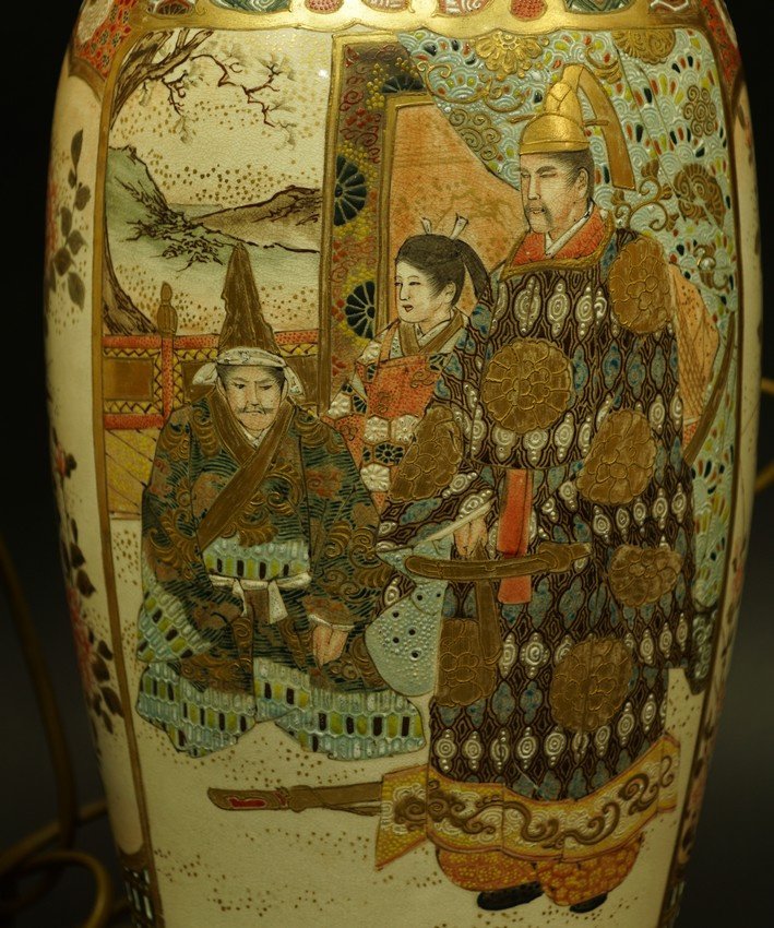 Paire de lampes, porcelaine, Satsuma, Japon, époque Meiji (1868 - 1912)-photo-2