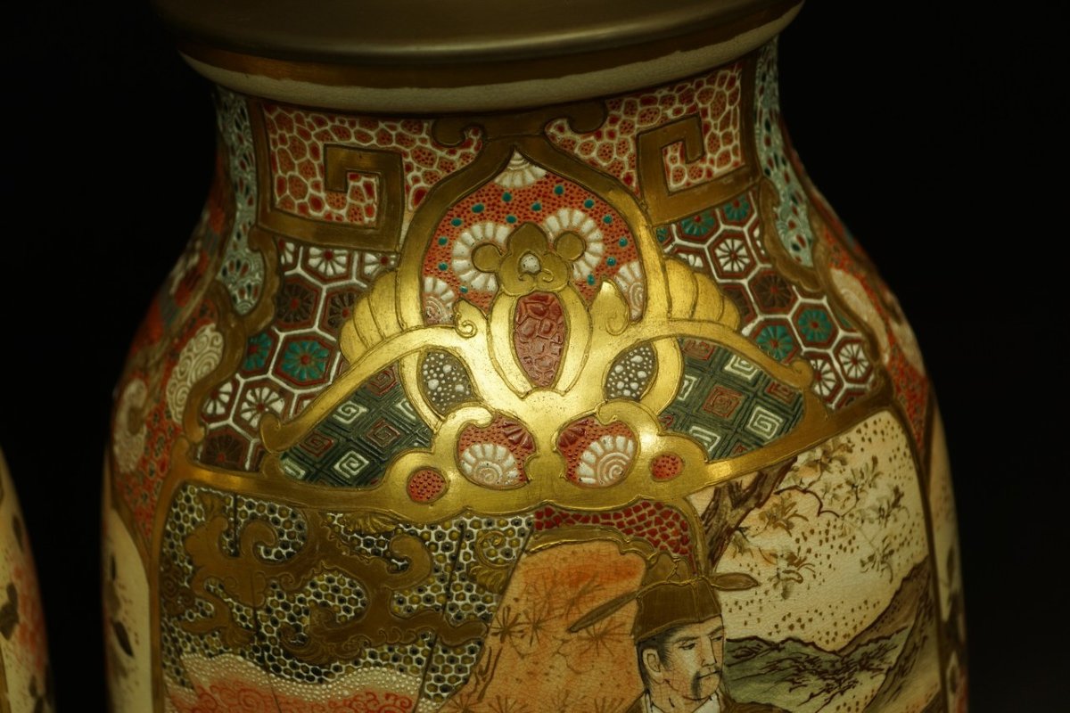 Paire de lampes, porcelaine, Satsuma, Japon, époque Meiji (1868 - 1912)-photo-6