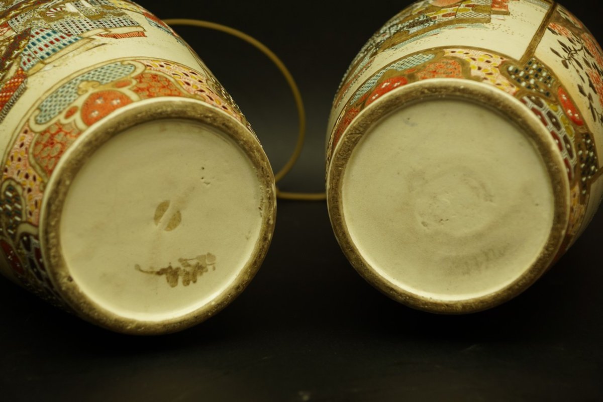 Paire de lampes, porcelaine, Satsuma, Japon, époque Meiji (1868 - 1912)-photo-8