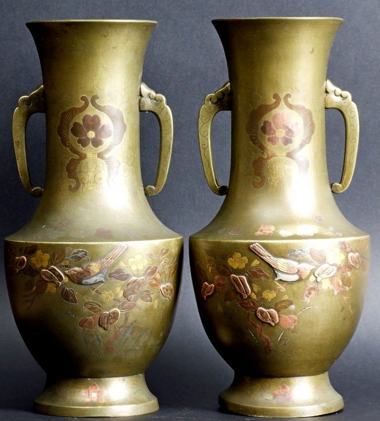 Paire de vases, bronze, Japon, époque Meiji (1868 - 1912)-photo-3