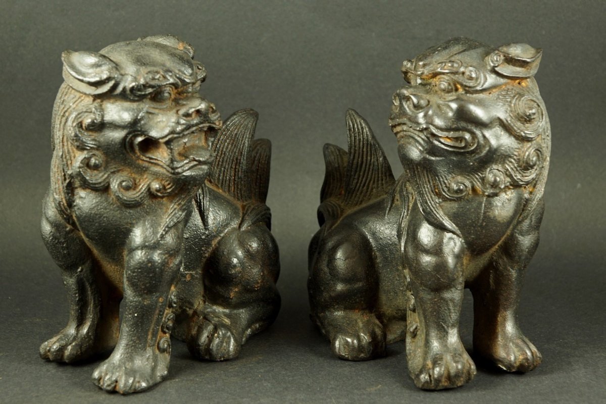 Pair Of Chinese Lions (foo Dogs), Cast Iron, China, 19th/20th Century.-photo-3