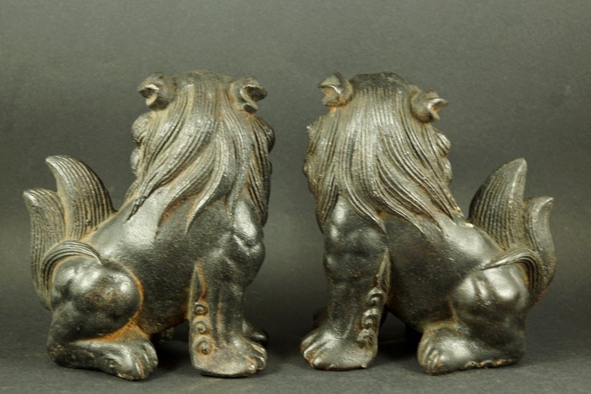 Pair Of Chinese Lions (foo Dogs), Cast Iron, China, 19th/20th Century.-photo-4