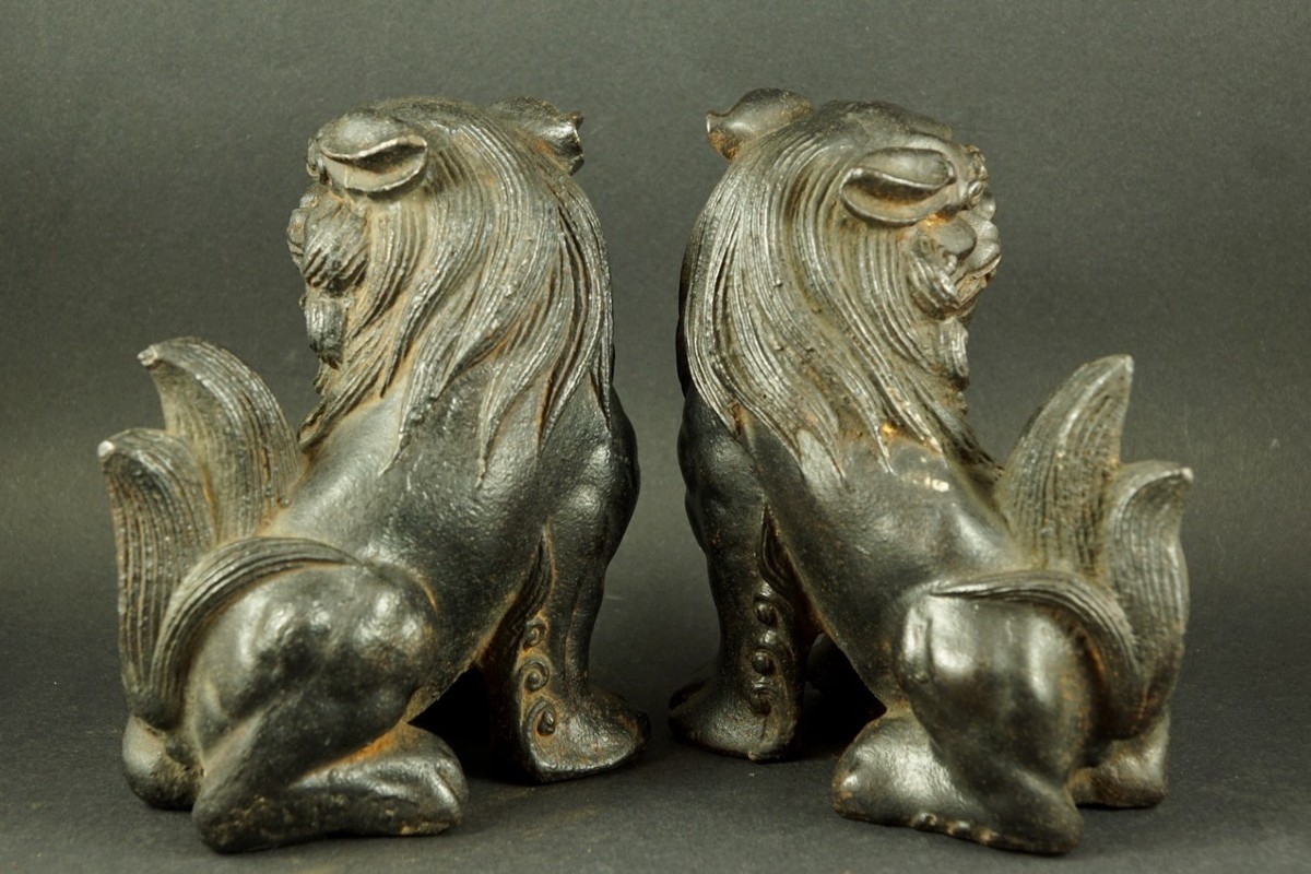 Pair Of Chinese Lions (foo Dogs), Cast Iron, China, 19th/20th Century.-photo-1