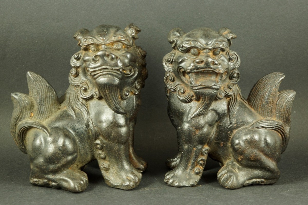 Pair Of Chinese Lions (foo Dogs), Cast Iron, China, 19th/20th Century.