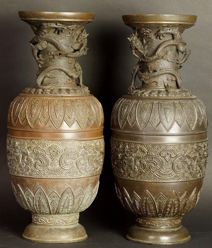 Paire de vases géants, bronze, Chine, dynastie Qing, XVIIe/XVIIIe siècle.-photo-3