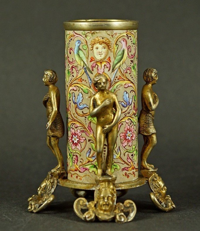 Petit pot à cure-dents, argent et émail, Vienne, seconde moitié du XIXe siècle, vers 1870-photo-4