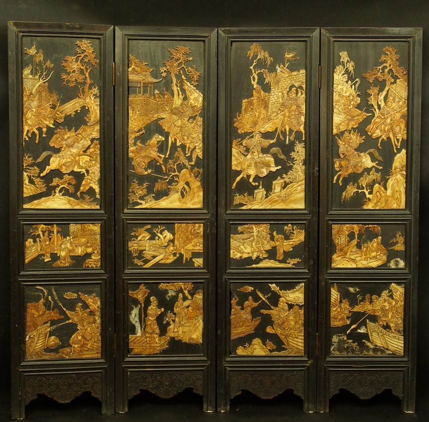 Screen Depicting A Battle Scene, China, Qing Dynasty, 19th Century