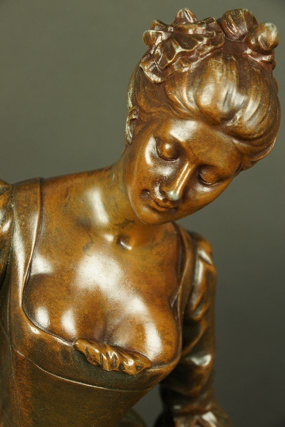 A Lady With A Cat, Metal, Henri Allouard, France, Late 19th Century-photo-2