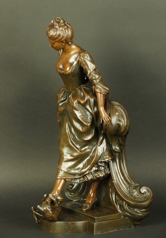 A Lady With A Cat, Metal, Henri Allouard, France, Late 19th Century-photo-4