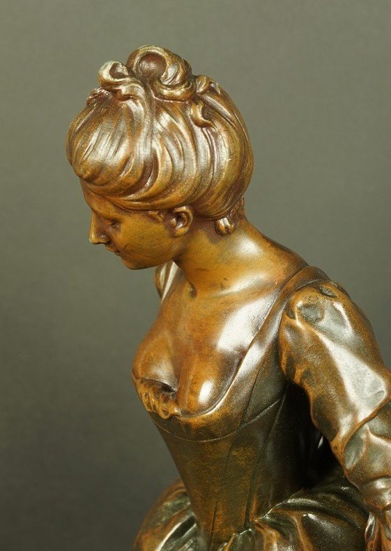 A Lady With A Cat, Metal, Henri Allouard, France, Late 19th Century-photo-6