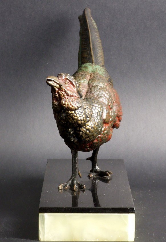 Faisan, art déco, métal peint, années 1920-1930-photo-3