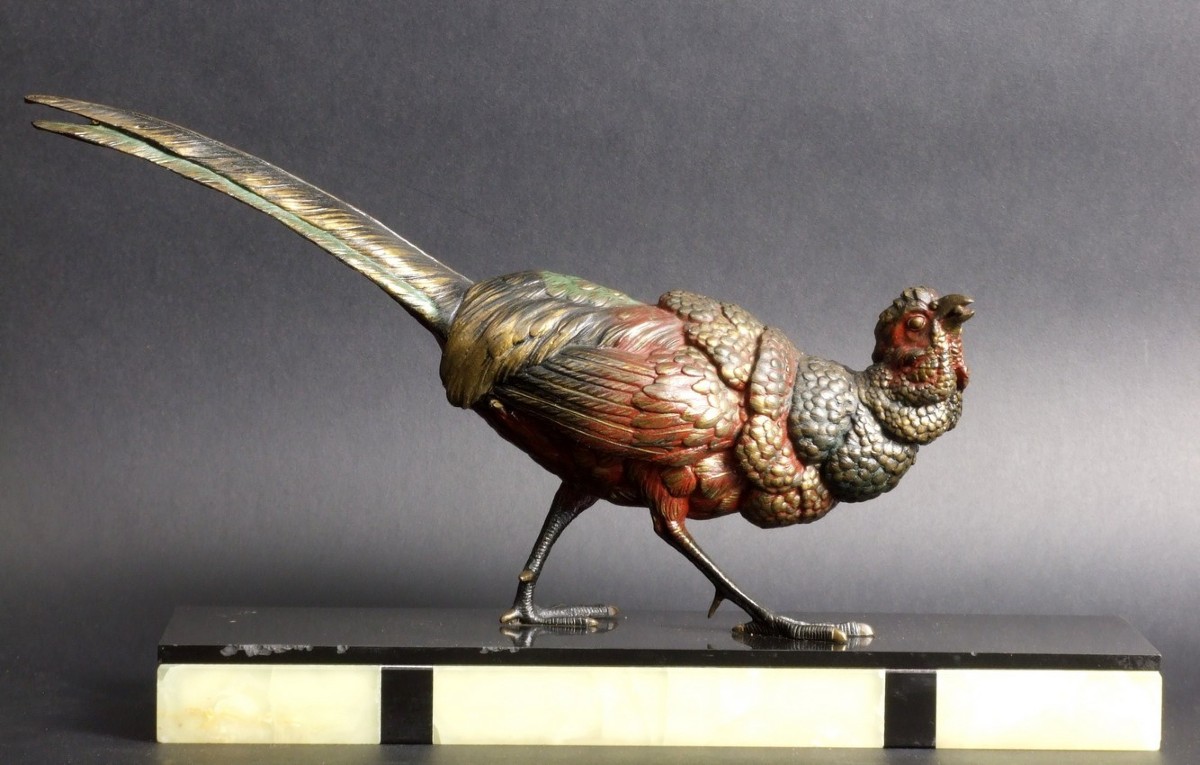 Faisan, art déco, métal peint, années 1920-1930