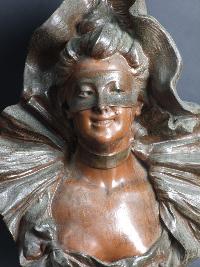 Femme au masque, François Piquemal, métal, France, XIXe/XXe siècle-photo-2