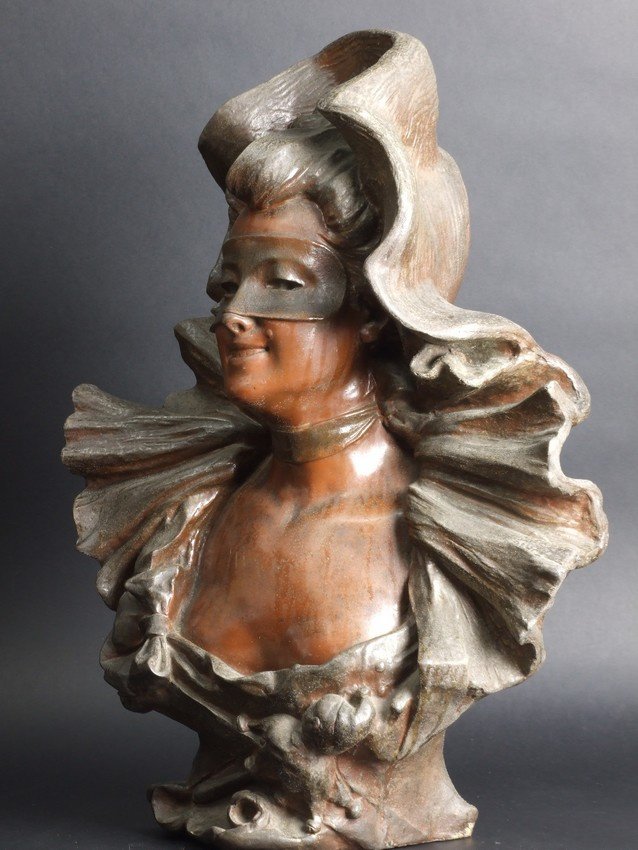 Femme au masque, François Piquemal, métal, France, XIXe/XXe siècle-photo-4