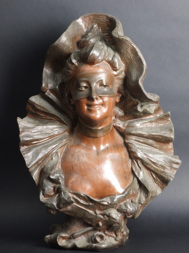 Femme au masque, François Piquemal, métal, France, XIXe/XXe siècle