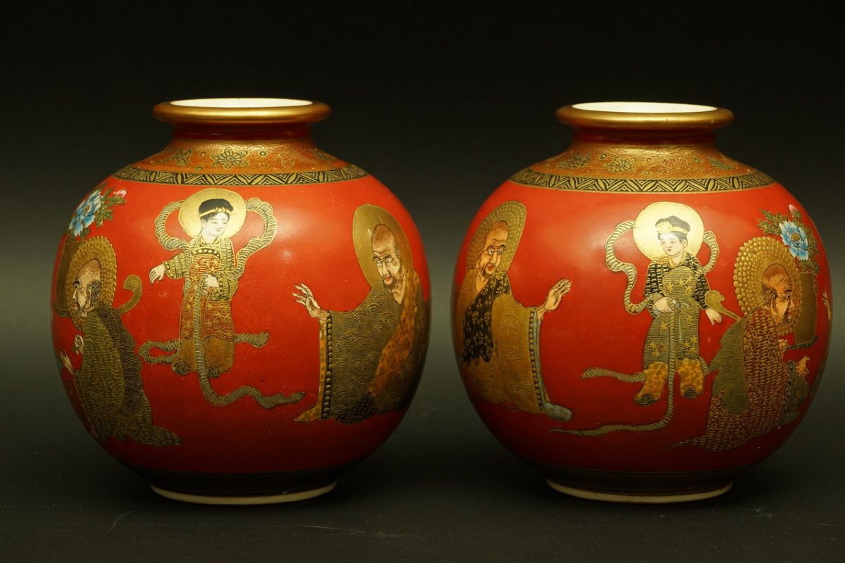 Paire de vases japonais, Satsuma, Japon, époque Meiji (1868-1912)-photo-3