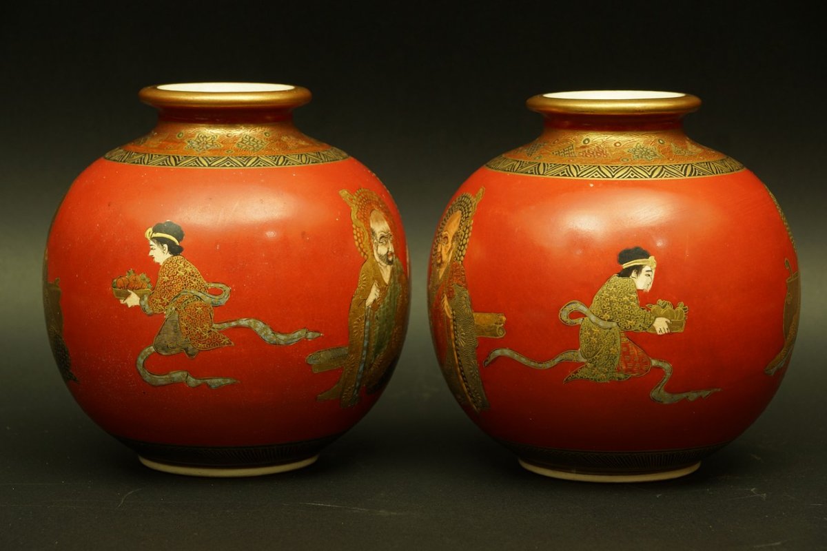 Paire de vases japonais, Satsuma, Japon, époque Meiji (1868-1912)-photo-1