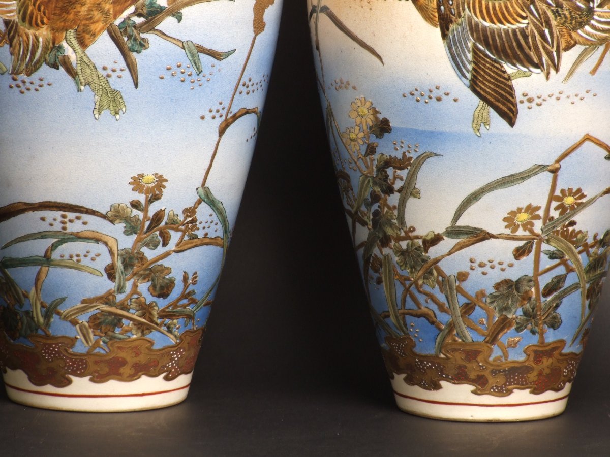Pair Of Vases Decorated With Ducks, Japan, 19th/20th Century.-photo-2