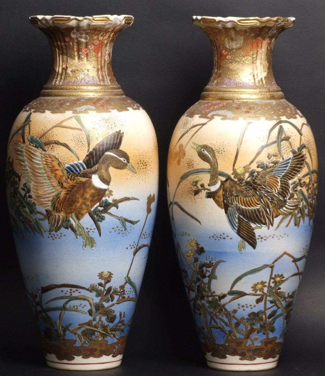Pair Of Vases Decorated With Ducks, Japan, 19th/20th Century.