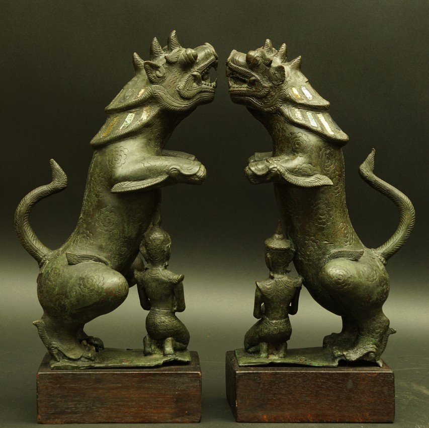 Temple Guardians, Bronze, Thailand (?), 19th Century-photo-4