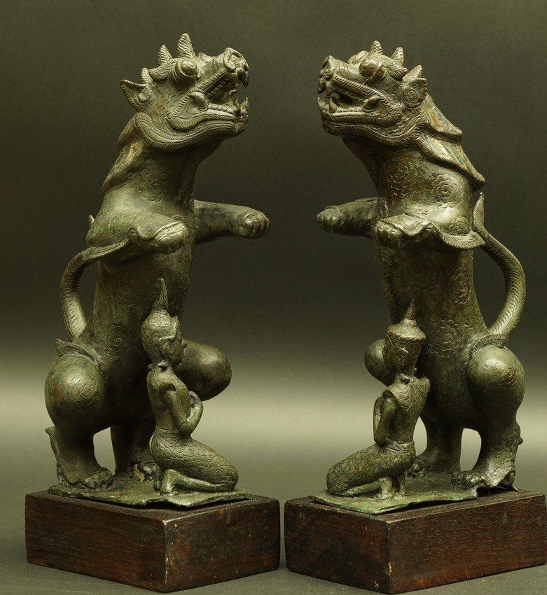 Temple Guardians, Bronze, Thailand (?), 19th Century