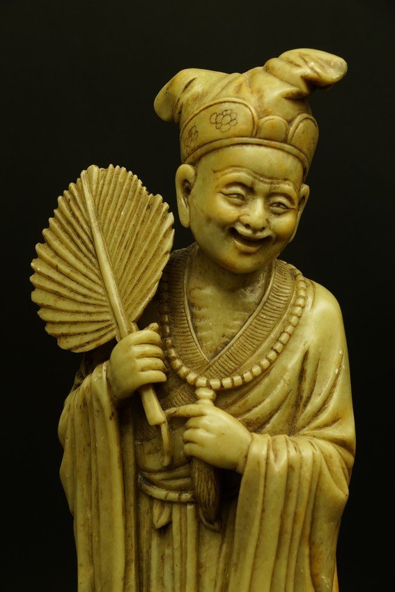 A Scholar With A Fan, Soapstone, China, 19th Century-photo-2