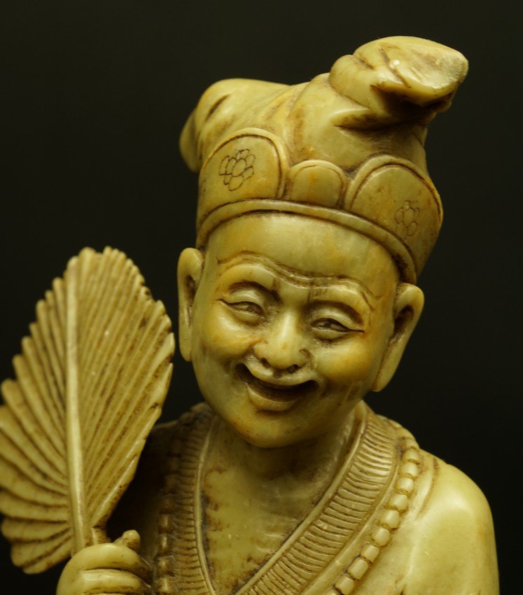 A Scholar With A Fan, Soapstone, China, 19th Century-photo-1