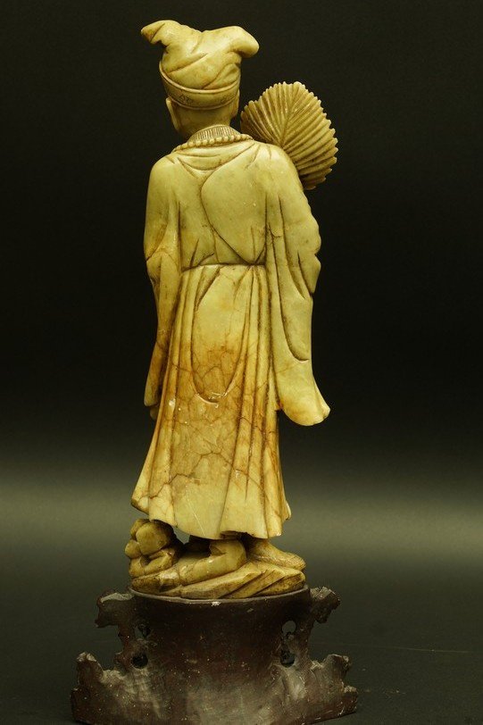 A Scholar With A Fan, Soapstone, China, 19th Century-photo-3