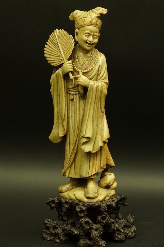 A Scholar With A Fan, Soapstone, China, 19th Century