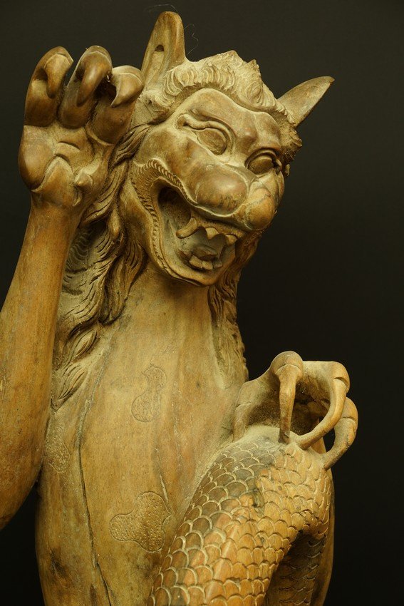 A Lion Fighting A Dragon, Root Sculpture, Indonesia, 20th Century.-photo-4