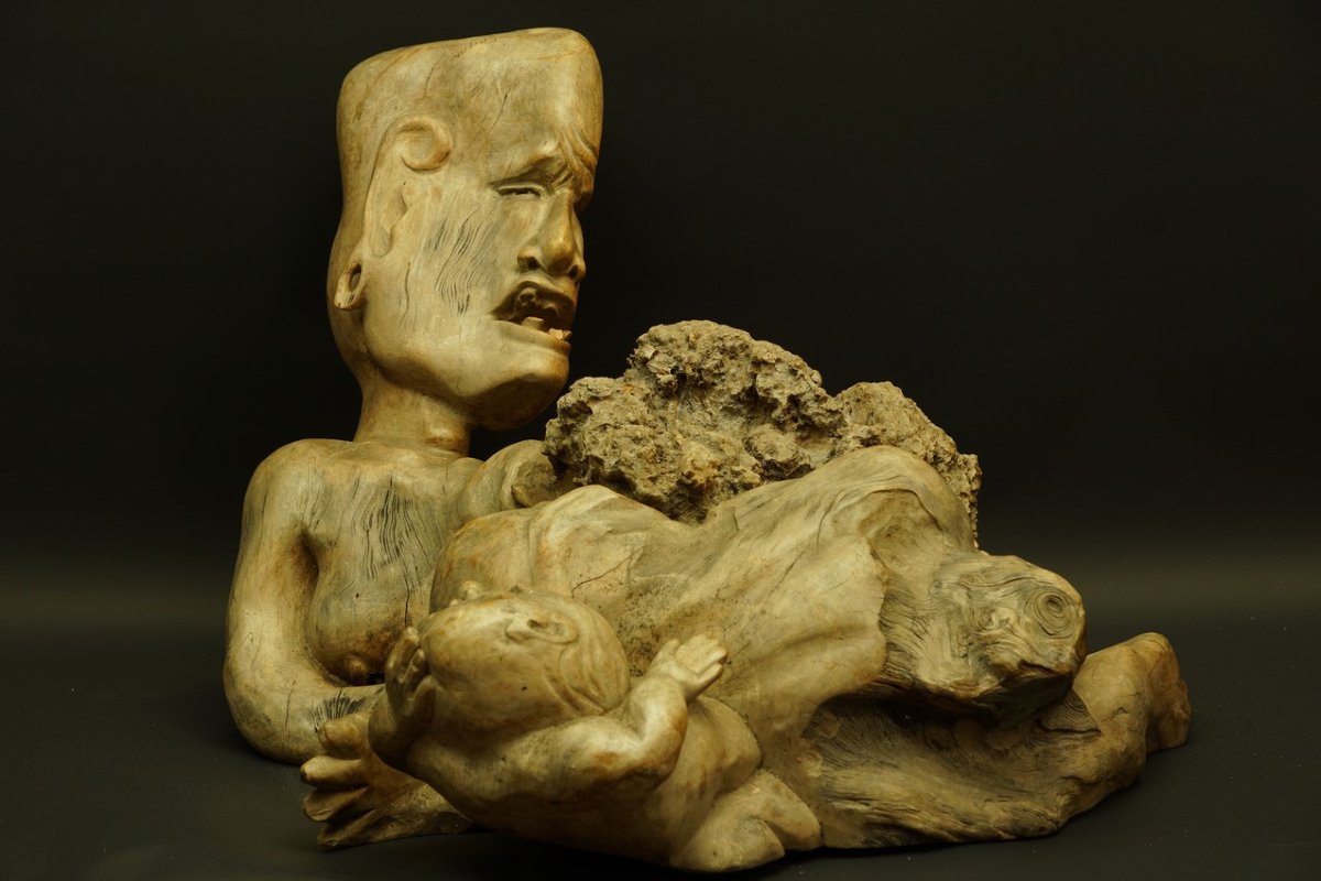 Motherhood, Root Sculpture, Bali, 20th Century.-photo-2