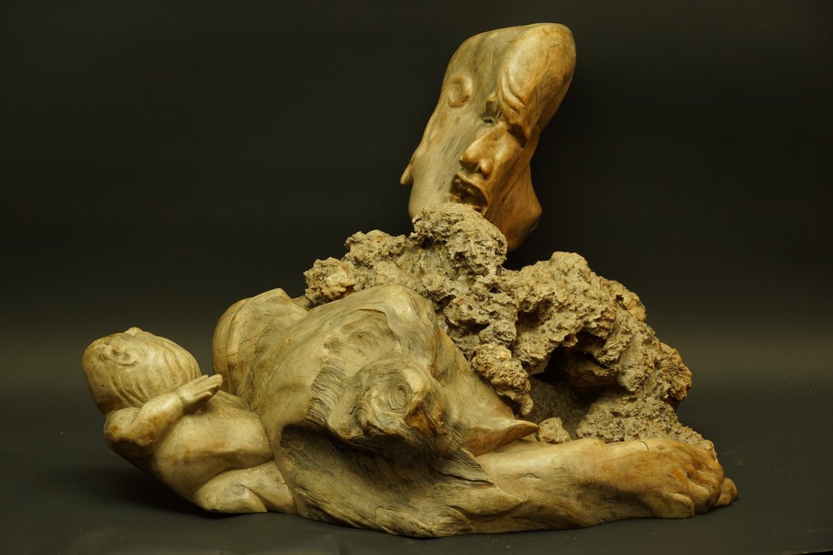 Motherhood, Root Sculpture, Bali, 20th Century.-photo-3