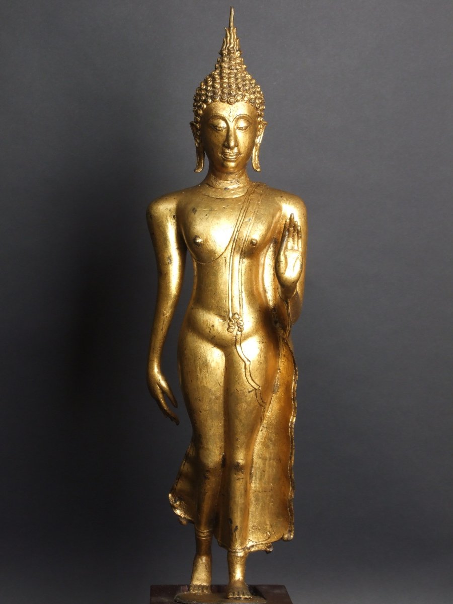 Walking Buddha, Gilded Bronze, Thailand, 17th Century.-photo-3