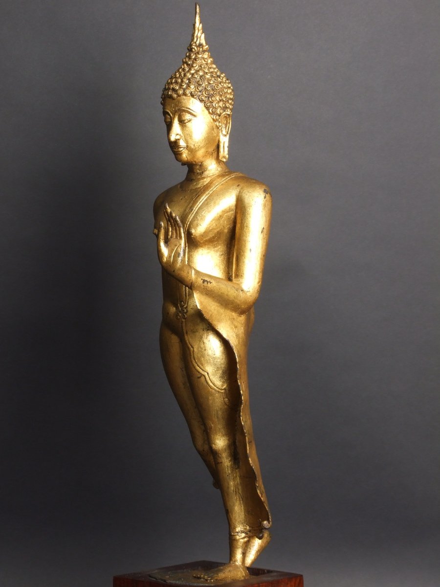 Walking Buddha, Gilded Bronze, Thailand, 17th Century.-photo-2