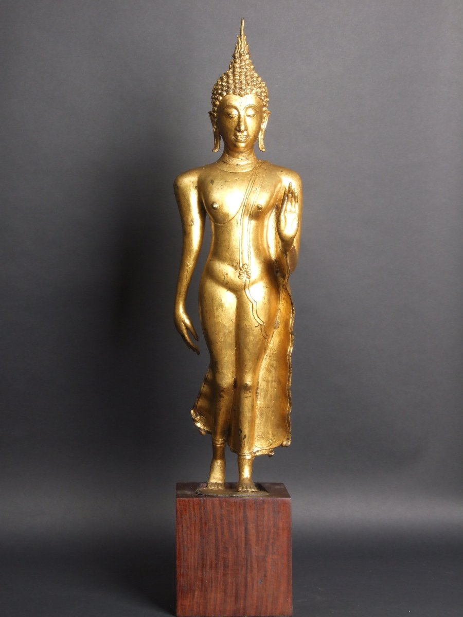 Walking Buddha, Gilded Bronze, Thailand, 17th Century.