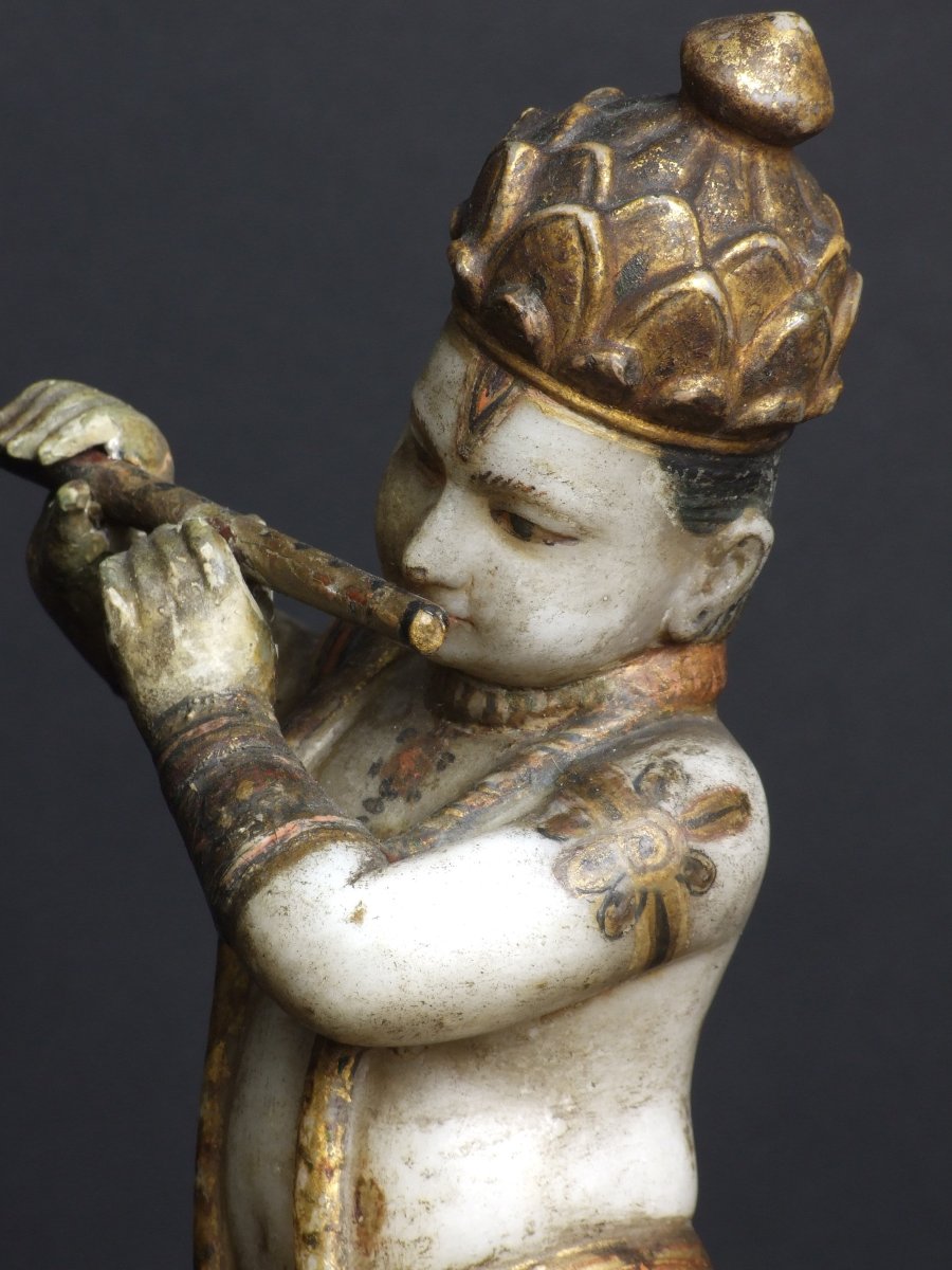 Krishna, albâtre polychrome, Inde, XIXe siècle.-photo-2