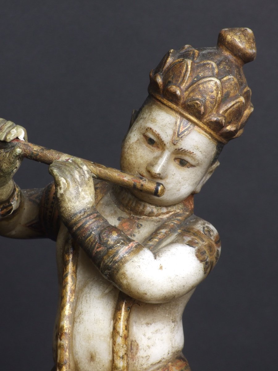 Krishna, albâtre polychrome, Inde, XIXe siècle.-photo-4