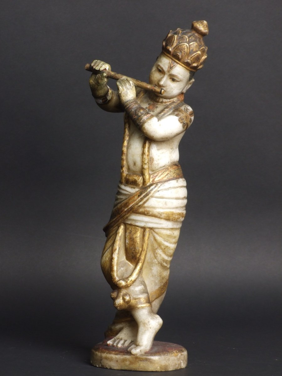 Krishna, albâtre polychrome, Inde, XIXe siècle.-photo-2