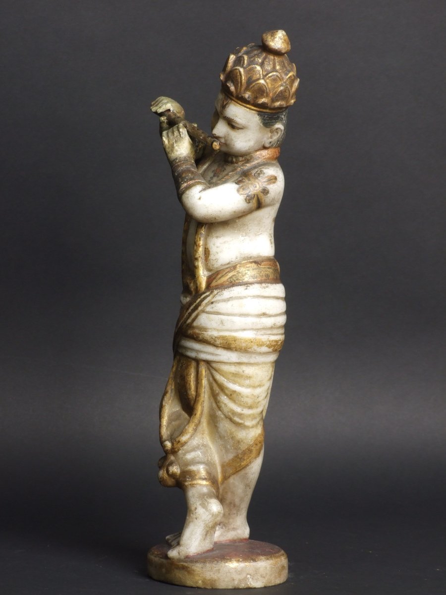 Krishna, albâtre polychrome, Inde, XIXe siècle.-photo-3