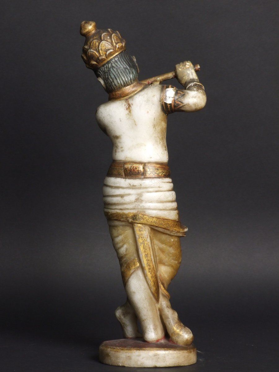 Krishna, albâtre polychrome, Inde, XIXe siècle.-photo-4