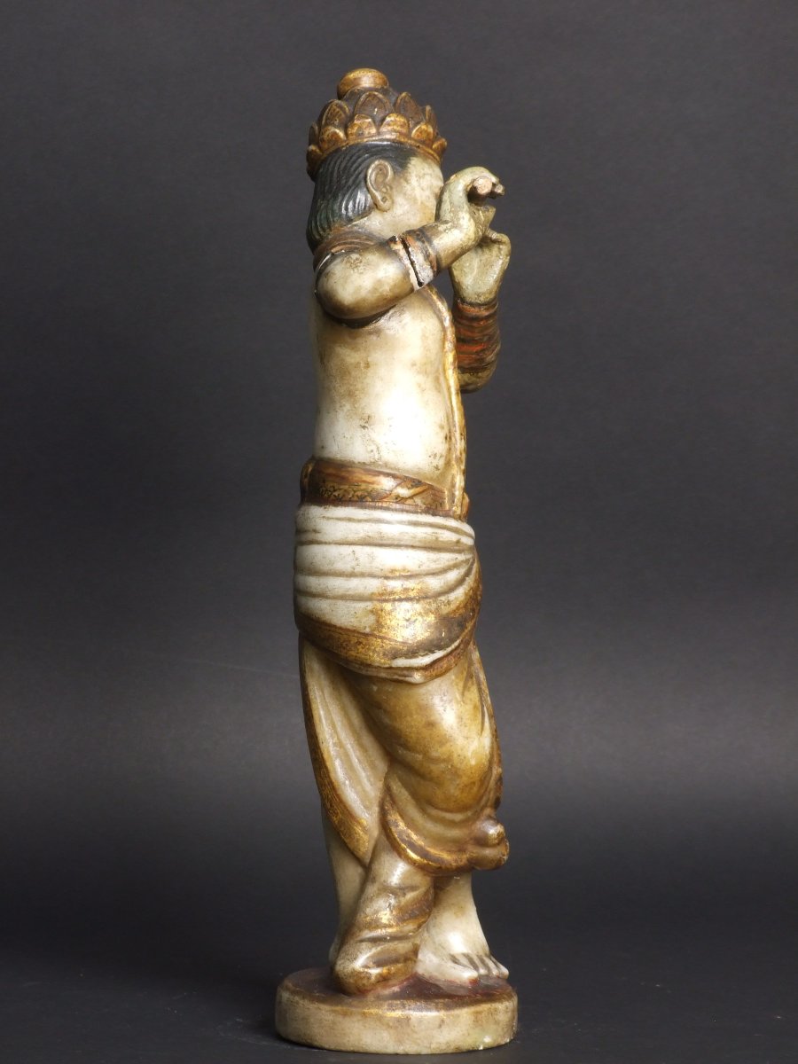 Krishna, albâtre polychrome, Inde, XIXe siècle.-photo-5