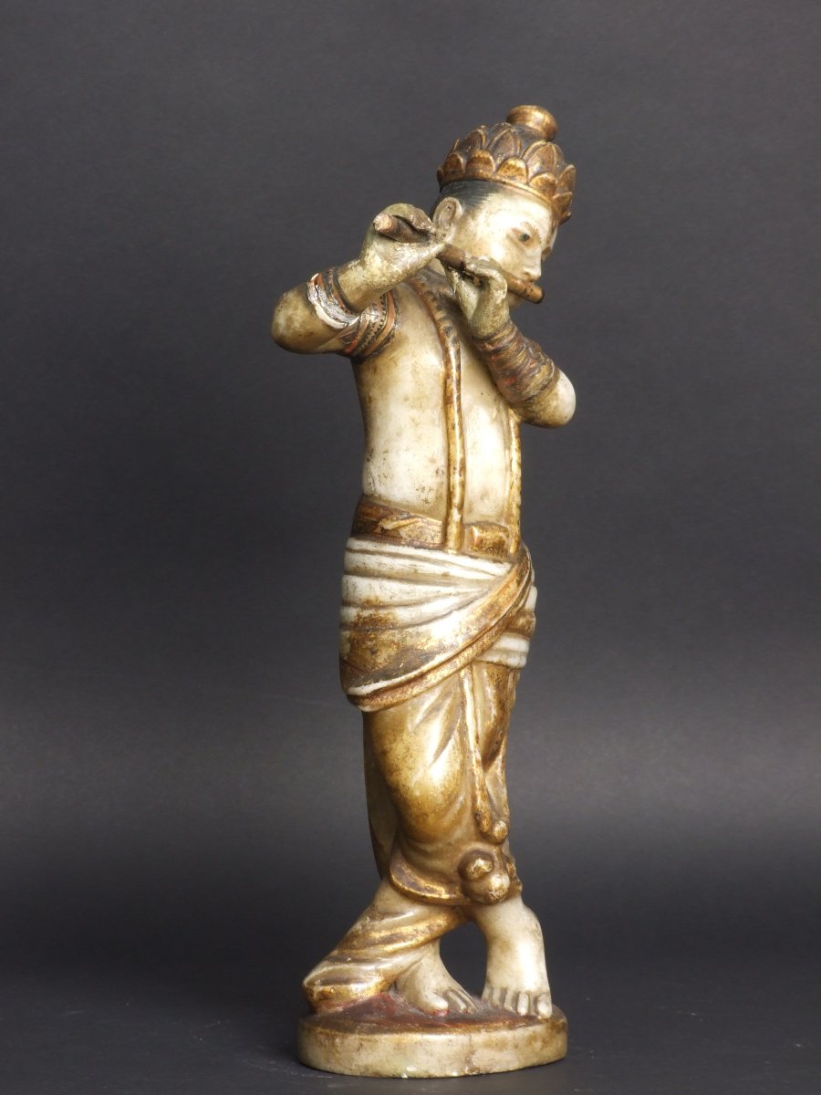 Krishna, albâtre polychrome, Inde, XIXe siècle.-photo-6