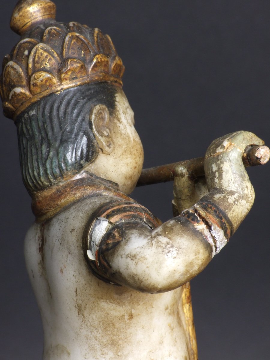 Krishna, albâtre polychrome, Inde, XIXe siècle.-photo-7