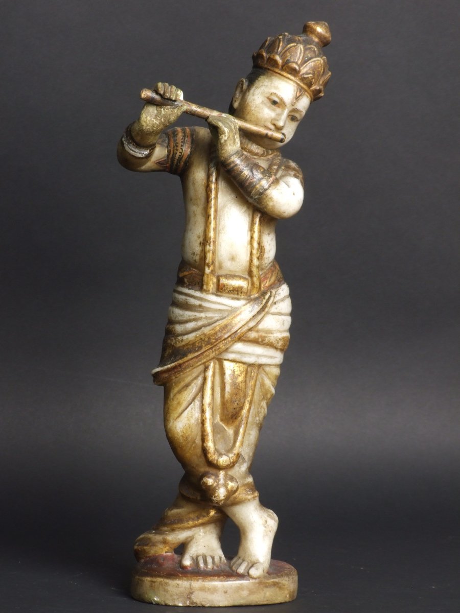 Krishna, albâtre polychrome, Inde, XIXe siècle.